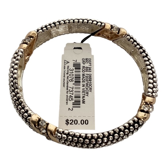 Scroll Gold And Silver Tone Link Stretch Bracelet Petite White Crystal Accents - Picture 11 of 14